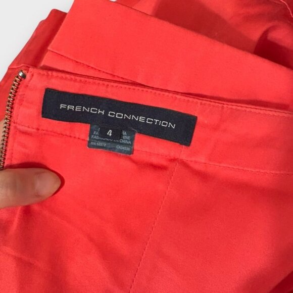 Coral Red Fit & Flare Mini Dress 4  Strapless Pleats Party cocktail French Conn - Picture 8 of 9